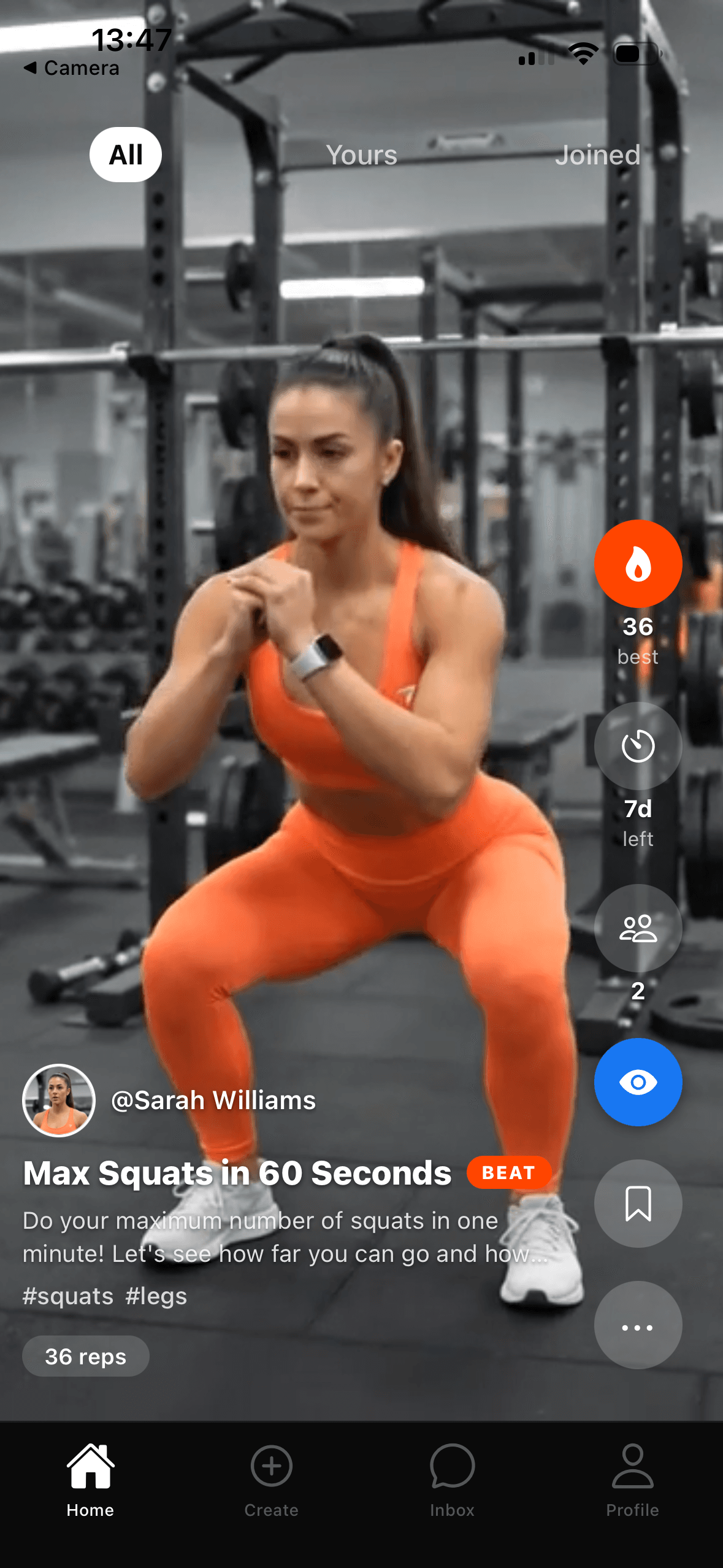 Insparted app — main feed showing a live challenge